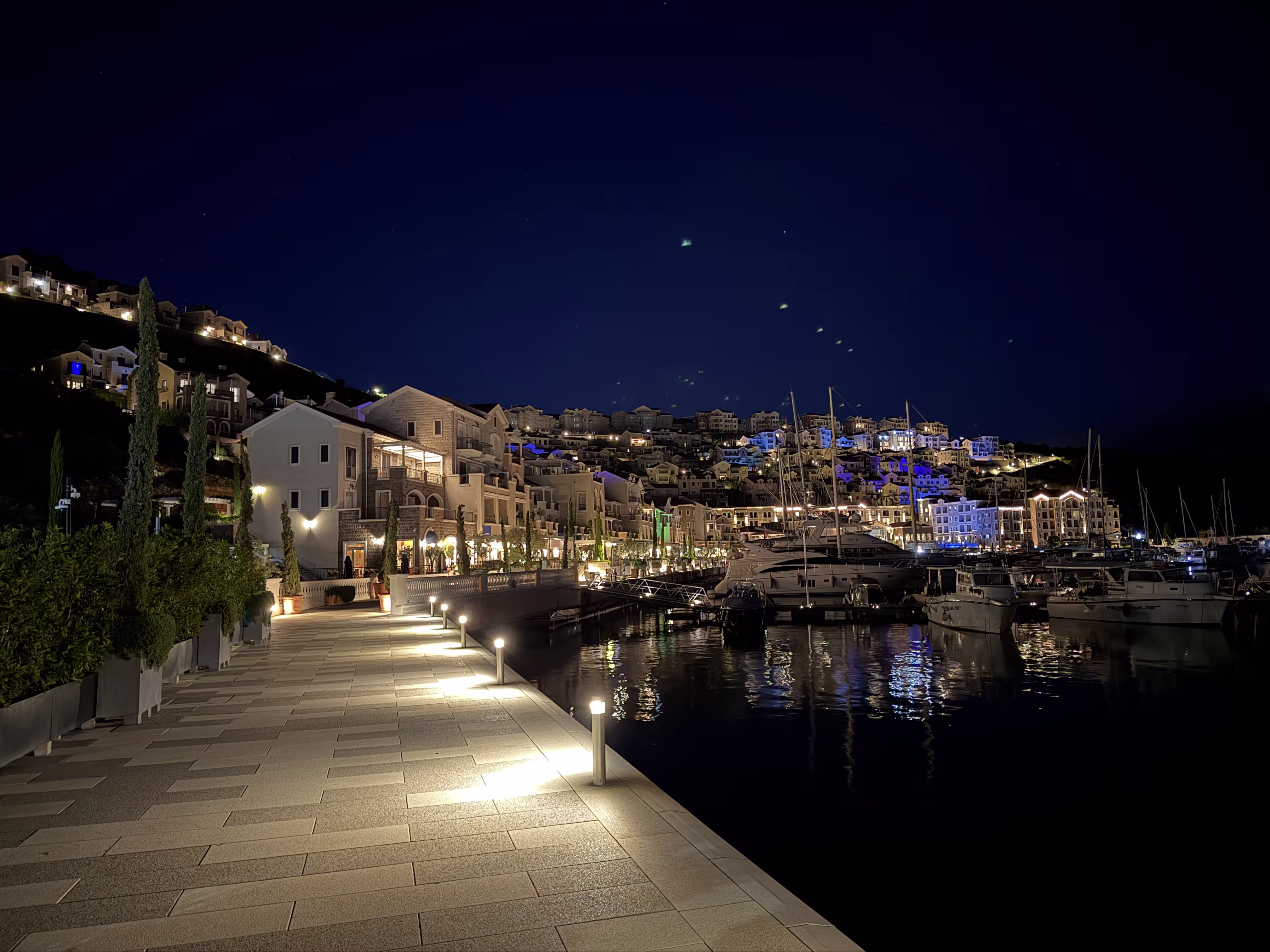Lustica Bay Marina at night