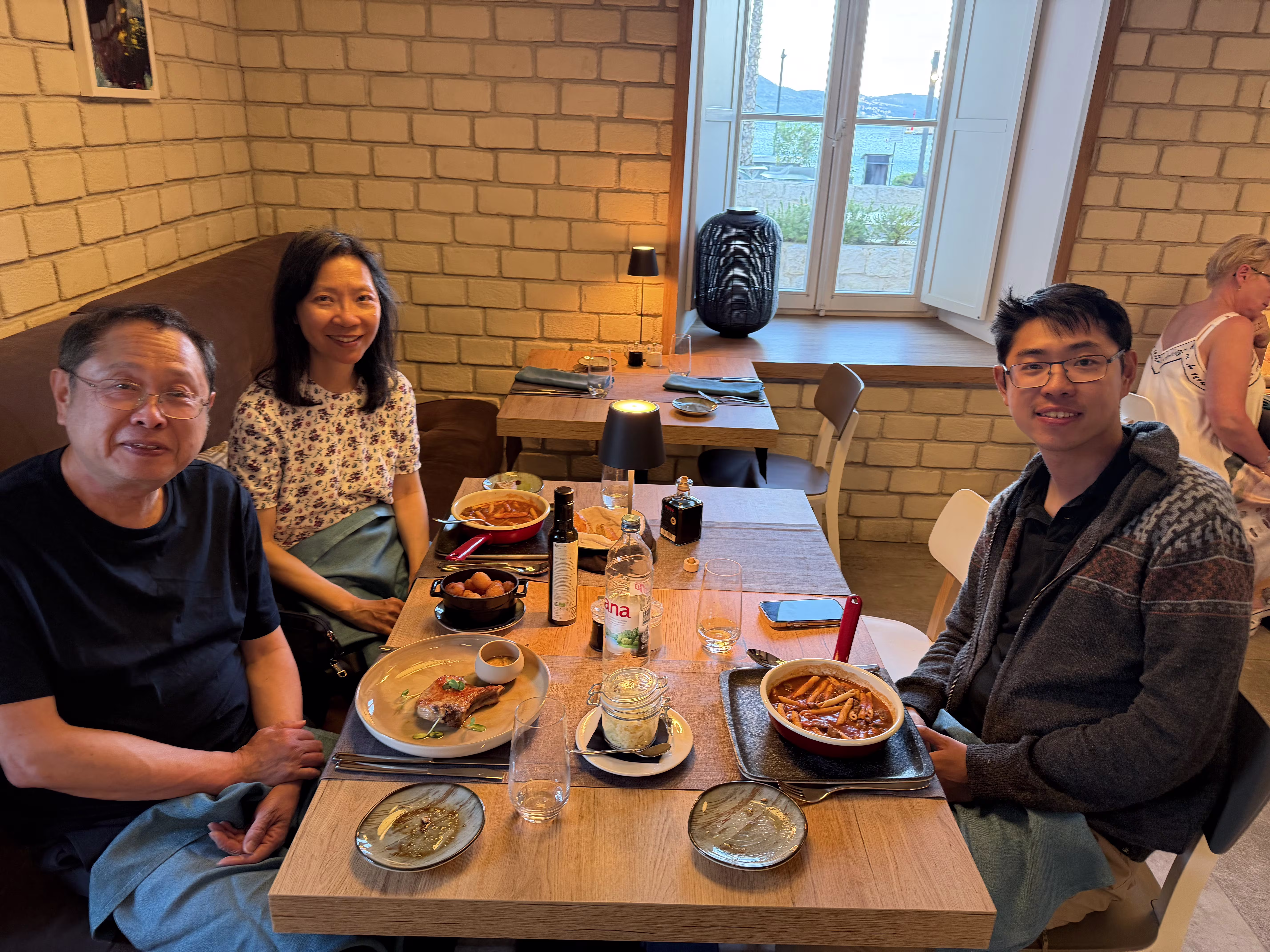 final dinner at hotel restaurant with son